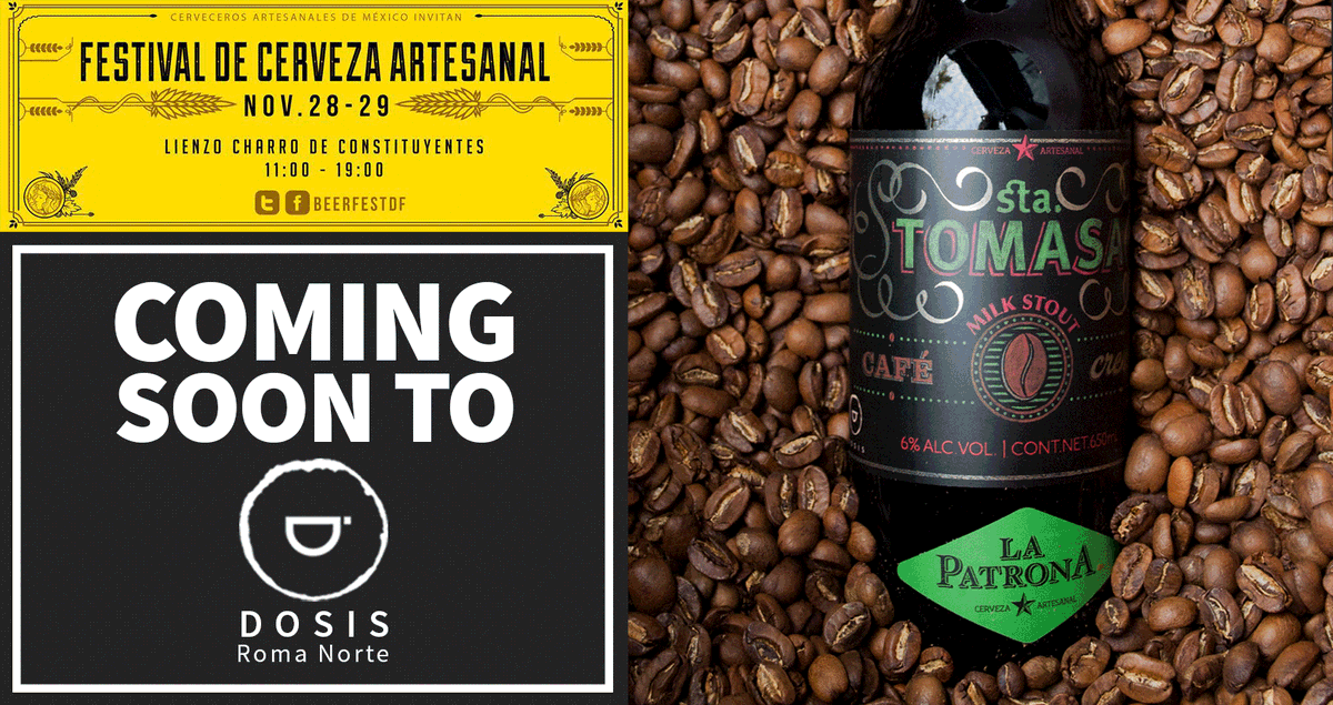 DosisCafe's tweet photo. No te pierdas el @BeerFestDF donde se estrenará la cerveza Sta. Tomasa de @PatronaBeer! ¡Hecha con granos de Dosis! https://t.co/aV97Wxr7s1