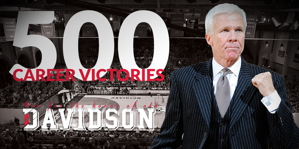 DavidsonMBB's tweet photo. With an 83-70 win over Denison, Coach McKillop gets his 500th career victory. Congrats, Coach! #CatsWin #CatsAreWild https://t.co/OADcjlY837