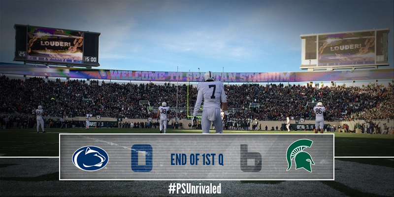 PennStateFball's tweet photo. At the end of the first, #PennStat trails, but we are threatening at the MSU 4. https://t.co/1WghXox5Xs