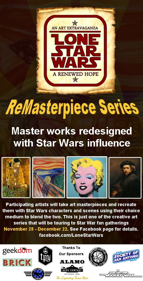 LoneStarWarsSA's tweet photo. 2 hours to the kick off at @GeekdomSA #LSW15 brings #StarWars inspired #art 6p details: https://t.co/XYwB2jNrmt https://t.co/Oipre11m2P
