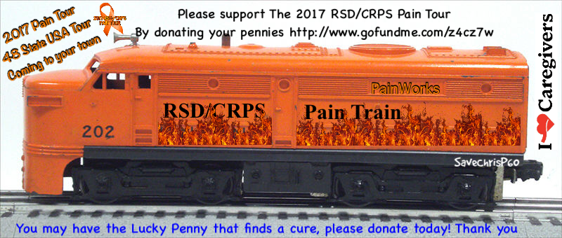 LuckyPenny_CRPS's tweet photo. All aboard the #paintrain sponsored by #painworks and #LuckyPenny People dedicated to finding a cure for #RSD #CRPS https://t.co/OsKGVccreE
