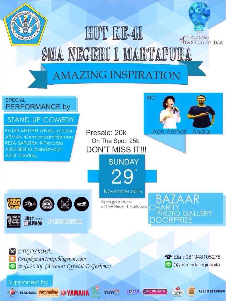 Hari ini!! HUT Ke-41 SMAN 1 Martapura, kita bareng temen temen ganteng kita disana bagi keseruan. See you