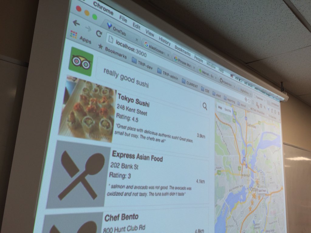 cusahatch's tweet photo. Students working with @TripAdvisor built a smart search engine for local foodie hits! #deCODE15 #deCODE https://t.co/GTpeNRc4IC