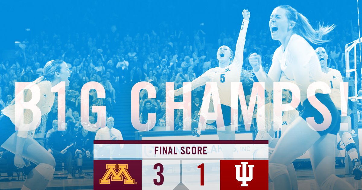 GopherVBall's tweet photo. #GOPHERS WIN! A 25-16 fourth set victory and Minnesota are your #B1G Champions! #vbscores https://t.co/wIJ5gFQEZr
