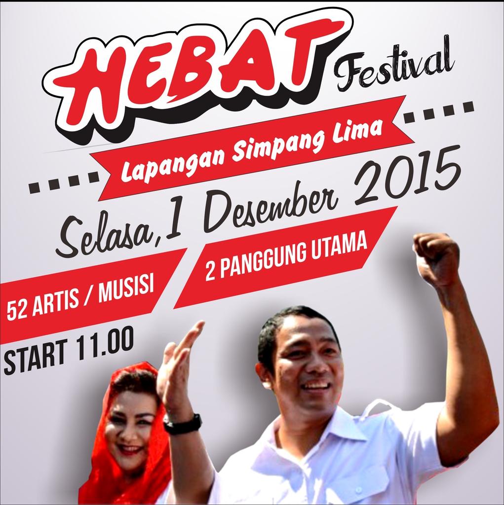 sedulurehendi's tweet photo. Jangan lupa hari selasa ,1 Des 2015 datang ke lap simpang lima bersama pasangan Hebat @hendrarprihadi @mbakITASMG https://t.co/DgaagWvfdc