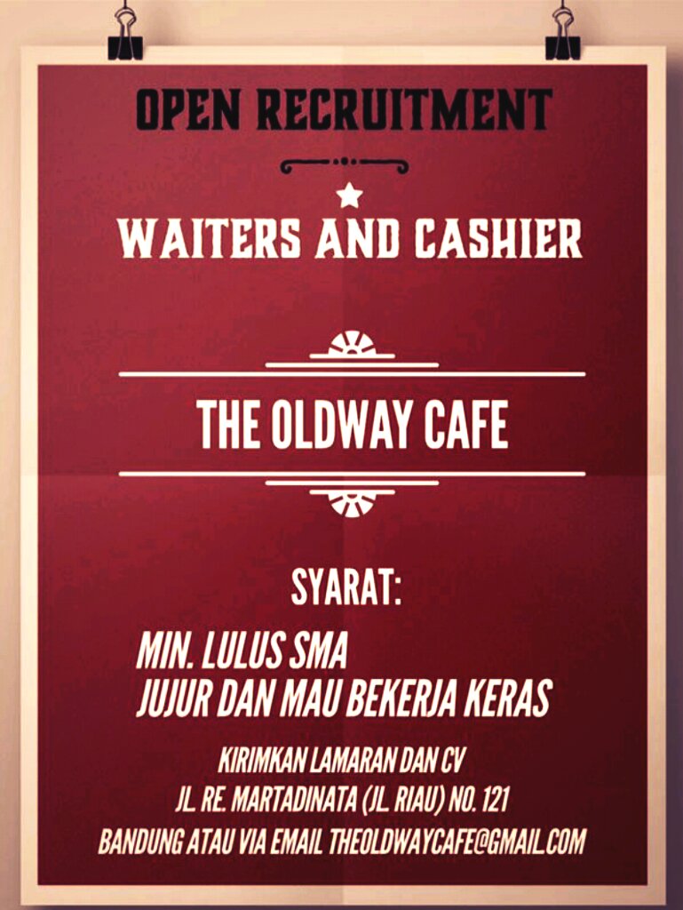 Dibuka Loker, lamaran bisa langsung dikirim ke jln RE Martadinata no. 121, bandung atau ke email kami, terima kasih