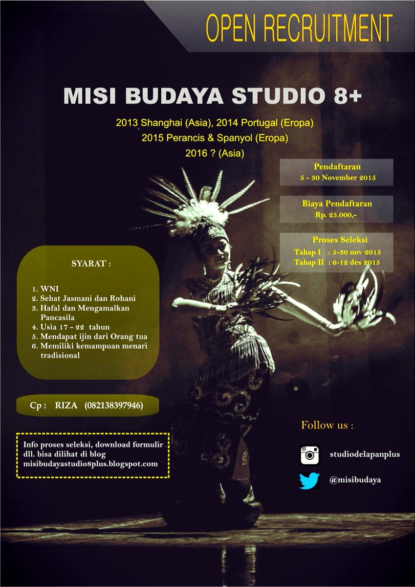 misibudaya's tweet photo. Bisa nari tradisional nusantara? yuk daftar kesini https://t.co/e4kXMcNKjF sudah H-2 nih follow IG:STUDIODELAPANPLUS https://t.co/8CA9xpkdIe