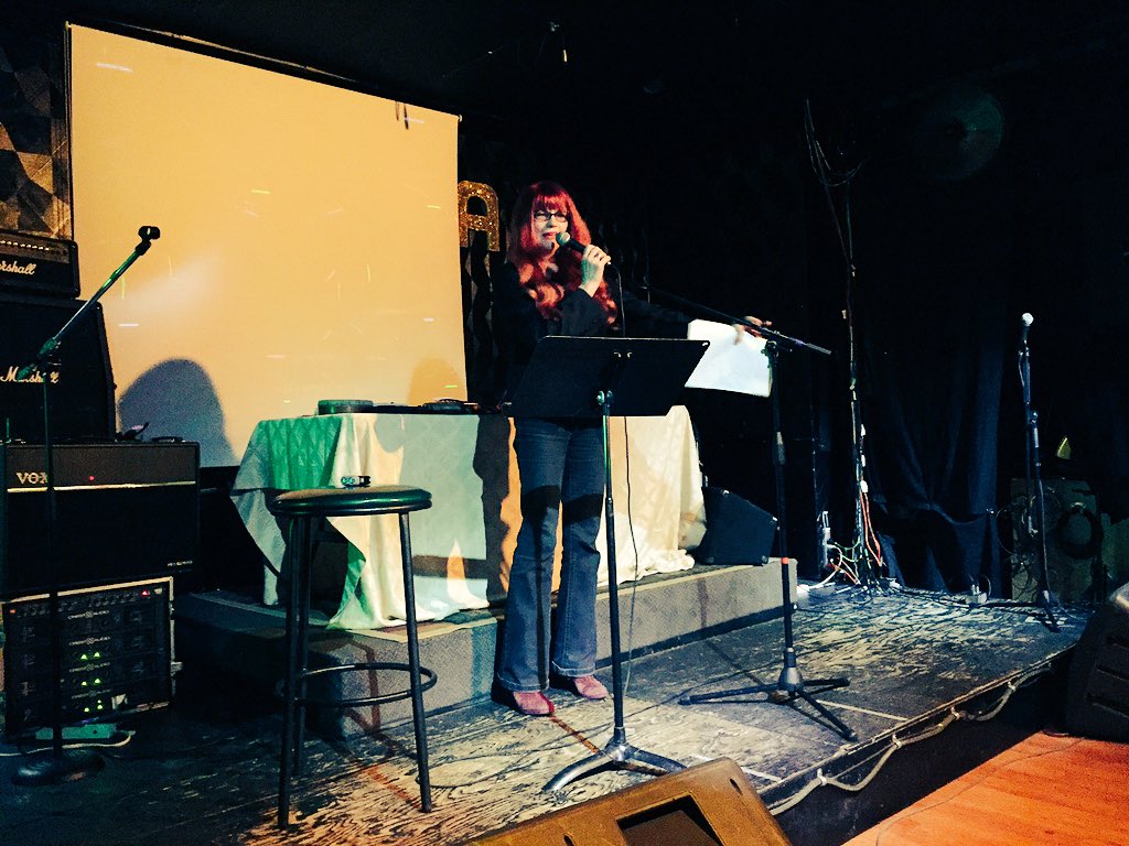 Heather Haley reading at Olympia Pizza as pre #soundthinking15 evening of readings with a cornucopia of talent.