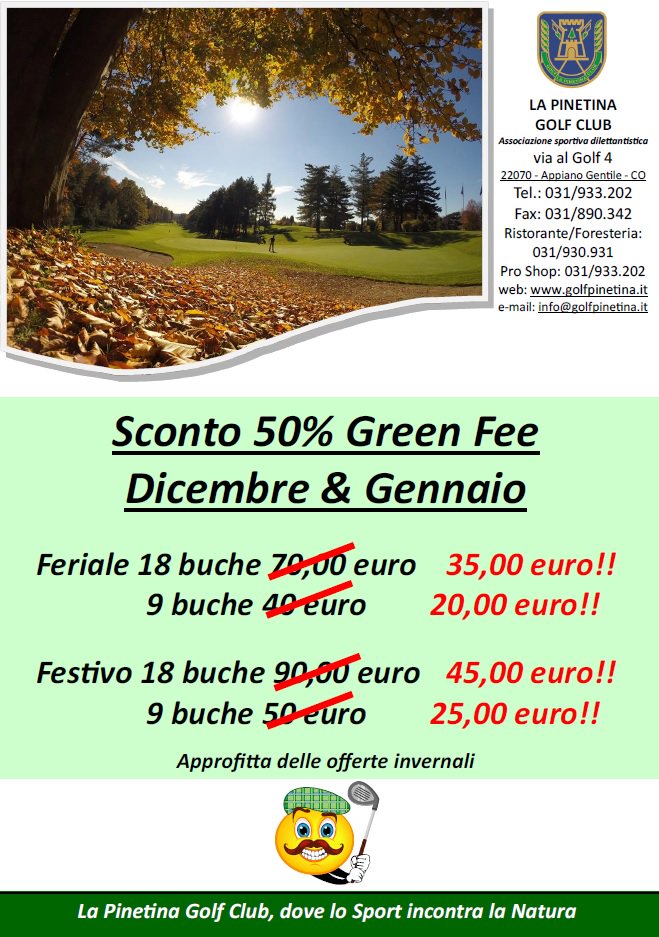 GolfPinetina's tweet photo. Sconto 50% Green Fee Dicembre &amp; Gennaio https://t.co/sY7O51vHGJ