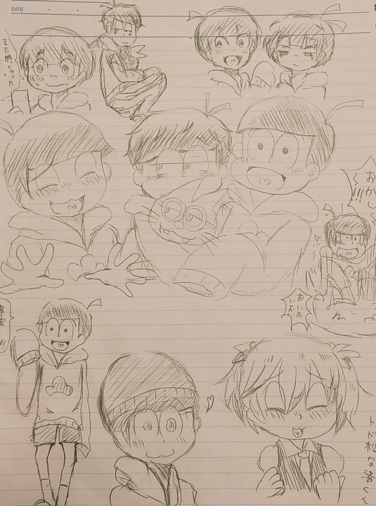今日の落書きたち( ˇωˇ )
一松、十四松、トド松がすきなんだ…😊😊
明日、今日かいた漫画うpるかも🌱🌱🌱 