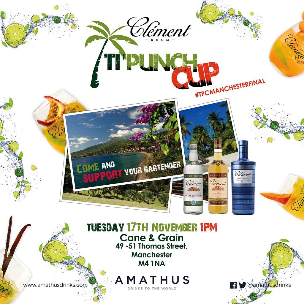 AmathusJody's tweet photo. Join us @CaneAndGrain @1stFloorBar @ 12.30 today for the @RhumClement Ti'Punch cup final. Cocktails &amp; canapés from 1 https://t.co/nHD0Gc7fhw