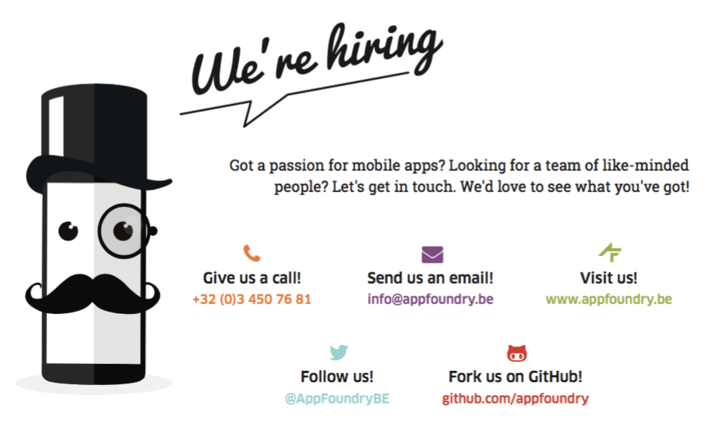 We're hiring! 
appfoundry.be/jobs
#ios #android #web #jobs
