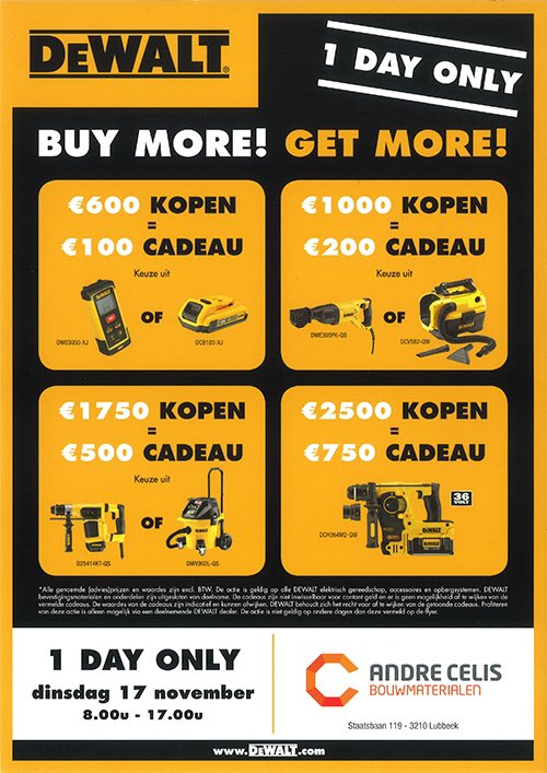 AndreCelisNV's tweet photo. Today! Buy More Get More! #dewalt #andrecelis @DEWALT_benelux https://t.co/7Crm0jGwCW