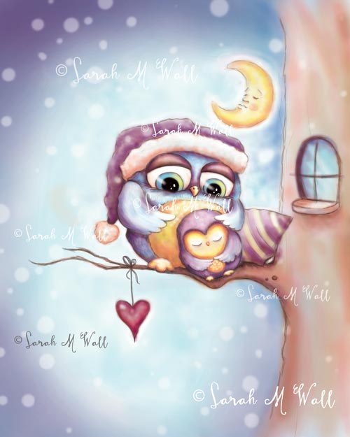 Sleepy Little Owls illustration almost finished for Christmas cards &amp; gift tags ... More soon! ;-) #christmascards