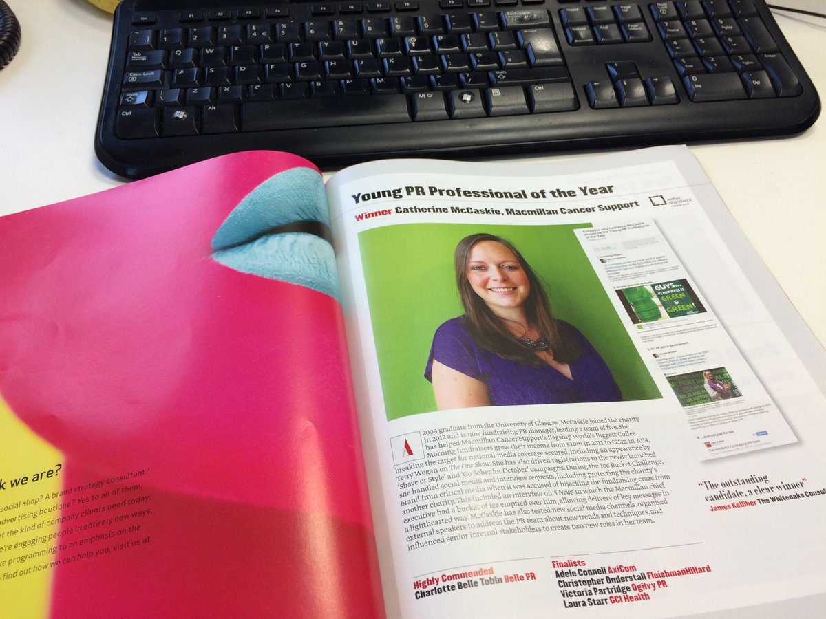 Gweesy's tweet photo. Just reading about @macmillanpress @CatPia winning @PRWeekAwards #YoungPRProfessional in this months mag. As you do. https://t.co/L99uOoquTn