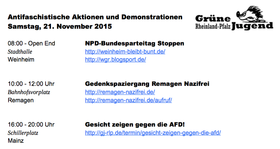 GJ_RLP's tweet photo. Samstag gegen rechte Ideologien demonstrieren! Für ein vielfältiges, weltoffenes+tolerantes Miteinander #StopRacism https://t.co/HK1oGTeN9X