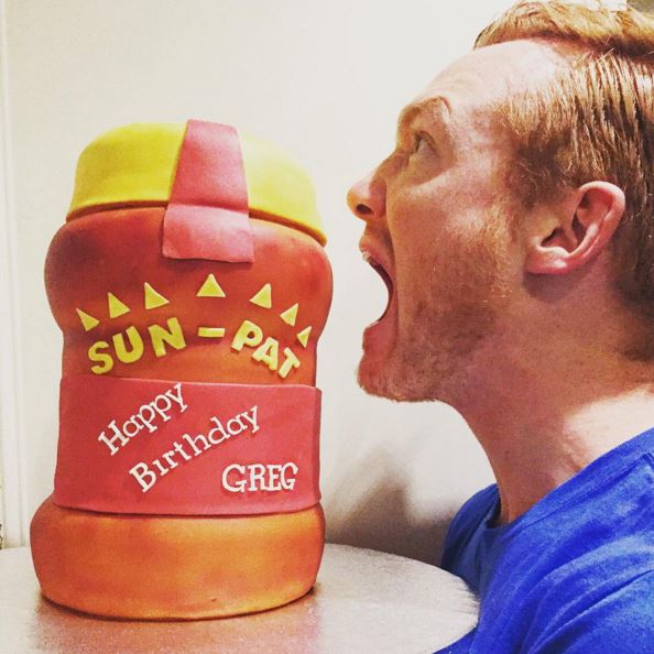 Happy birthday, @GregJRutherford! Peanut butter birthday cake for dessert tonight!