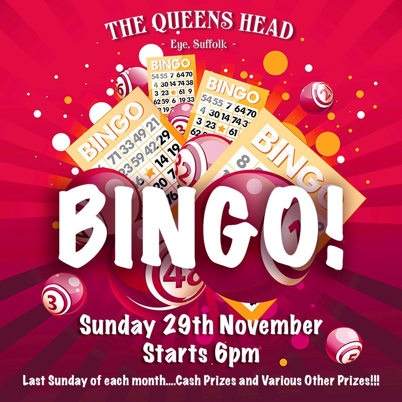 Bingo! Sunday 29th November, starts 6pm. Last Sunday of every month….Cash Prizes and Various Other Prizes!!!