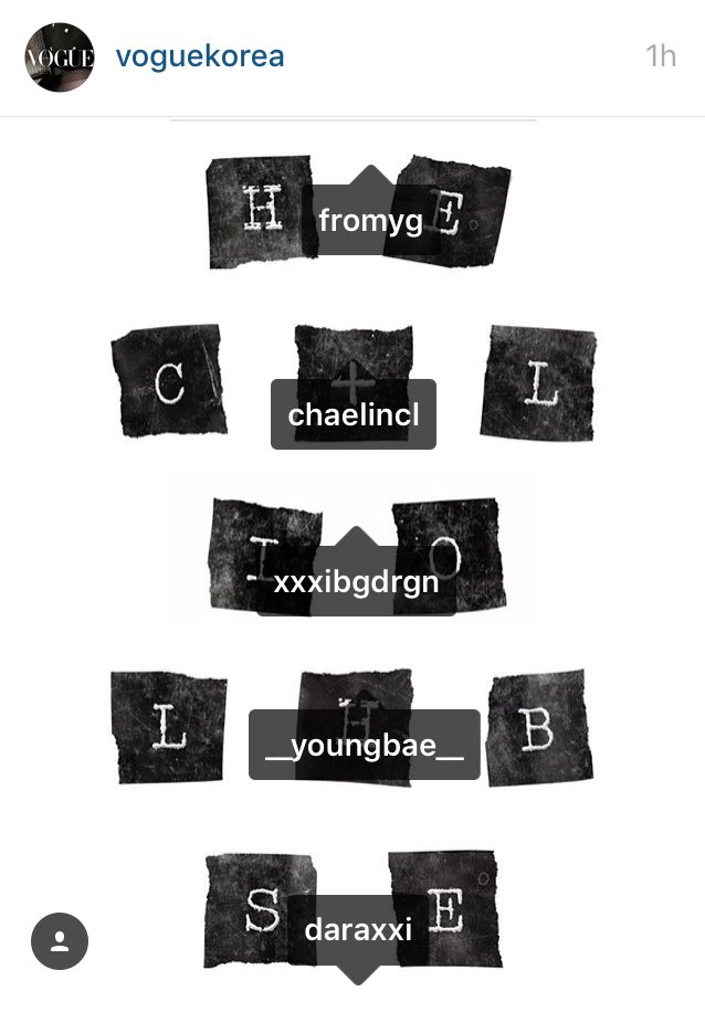 WeLoveChaerin's tweet photo. [IG] Voguekorea: "GUESS WHO📢 #YG#GD#TAEYANG#CL#DARA #WHOSNEXT https://t.co/MNGa5YAiIz https://t.co/sDmot6zI6X