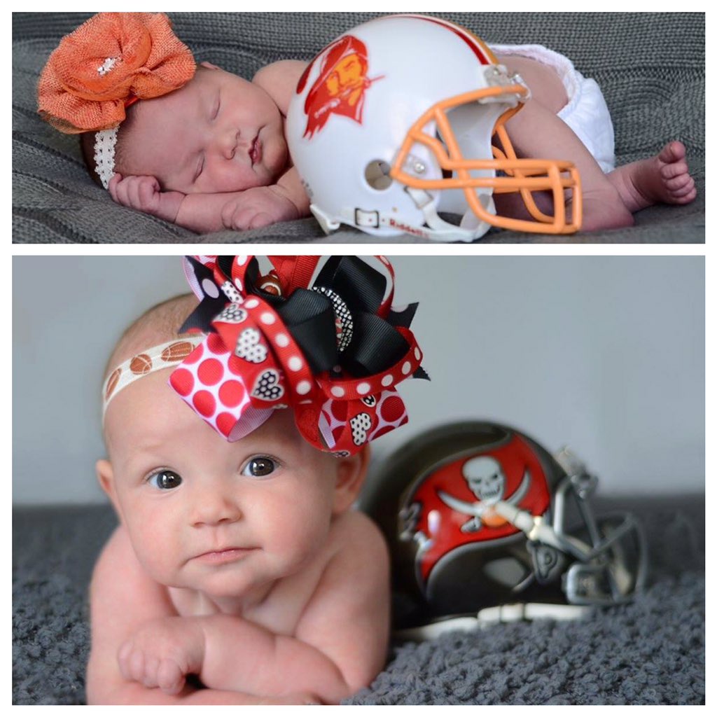 Rissizzle's tweet photo. @TheEllenShow Viv loves her Tampa Bay Buccaneers. #itsabucslife #FireTheCannons #footballbabies https://t.co/0UTxGfBZ8l