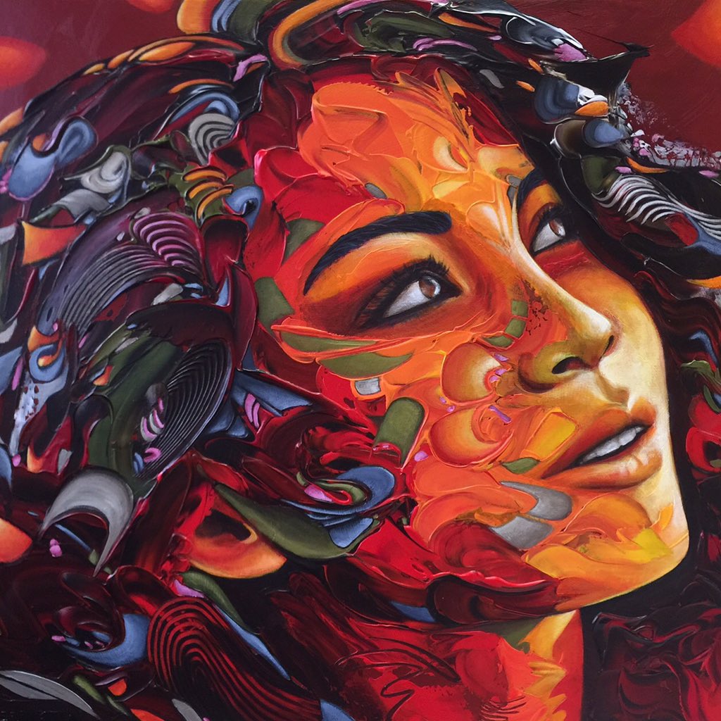 EstherBarend's tweet photo. For all of you, here an image of my latest new painting: 'Shine On Me' 100x100x4 cm. We have to love life more! https://t.co/mgQ9ykXFk7