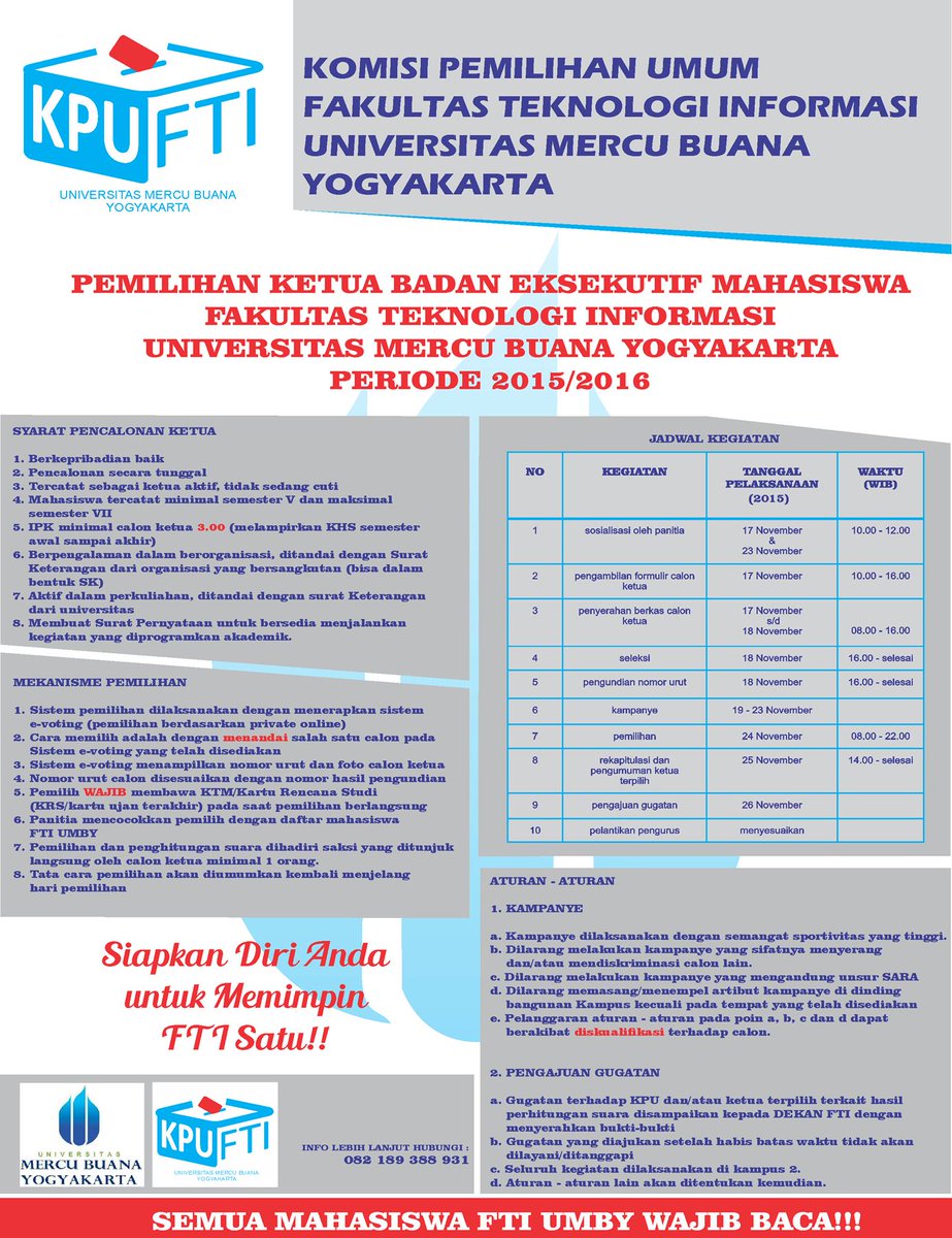 Pendaftaran Bakal Calon Ketua BEM FTI UMBY Periode 2015/2016