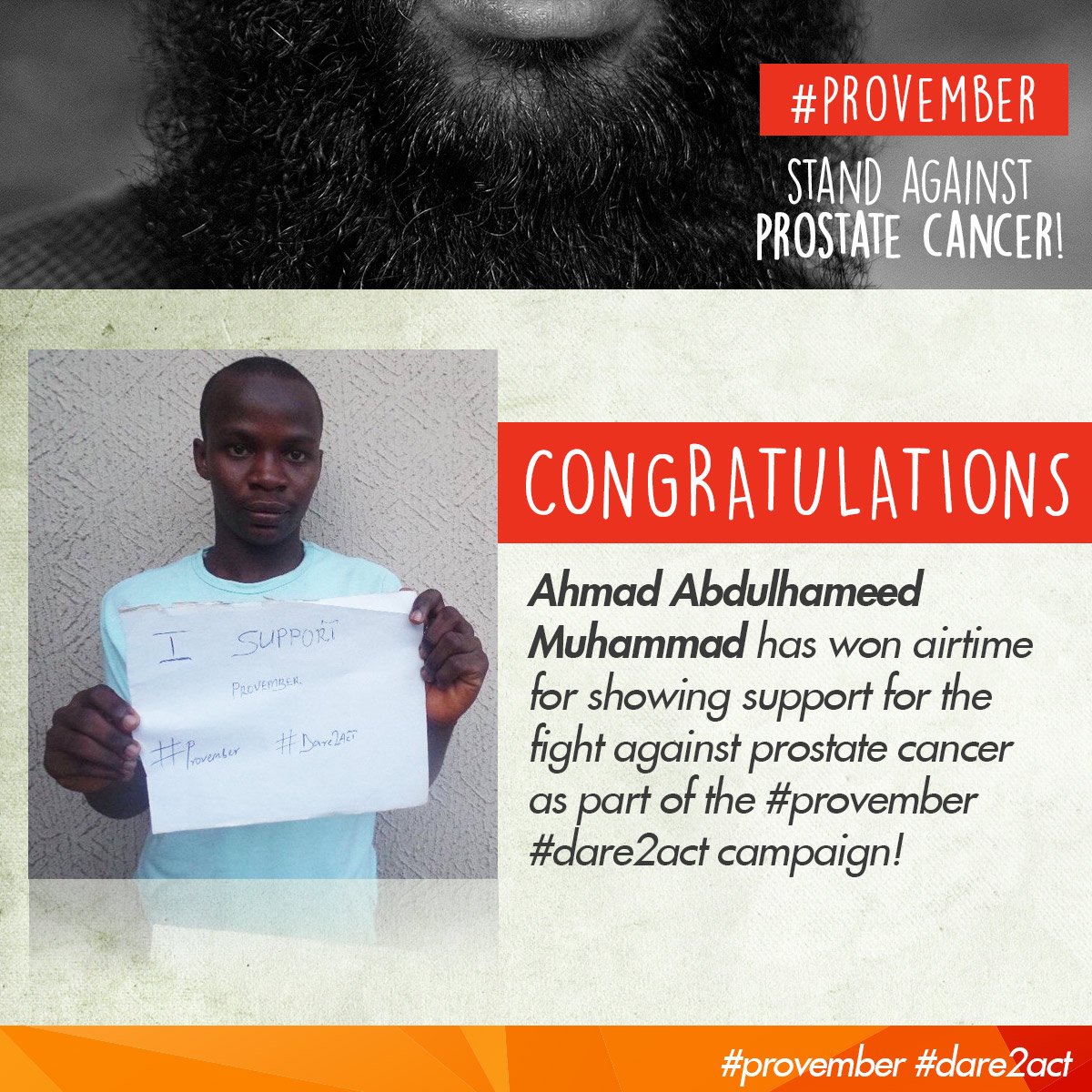 paga's tweet photo. Keep sending in your photos with #provember #dare2act. Spread the word and join the fight against Prostate Cancer! https://t.co/FtGlr4bYTm