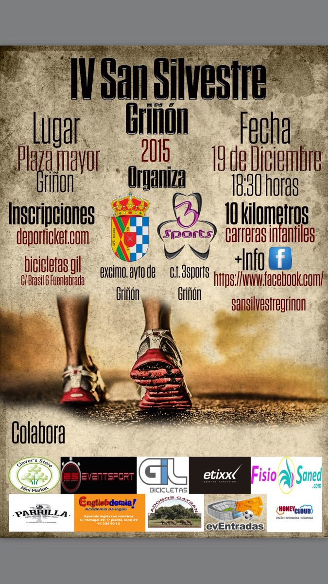 ¡¡IV SAN SILVESTRE DE GRIÑON!! INSCRIBETE YA en deporticket.com/dpk-detalle-ev… o en <a href="/BicicletasGil/">Bicicletas Gil</a>.¡No te la puedes perder!