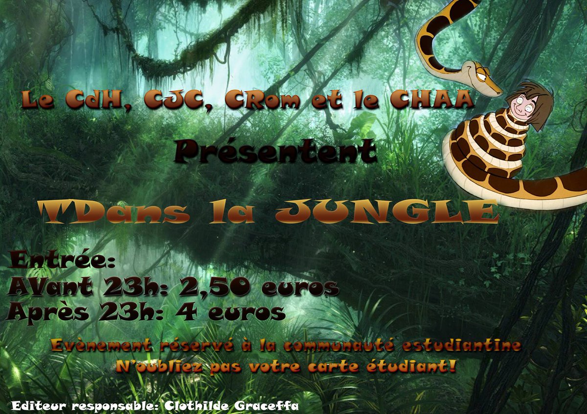 CJCULB's tweet photo. Soyez nombreux ce soir à notre TDans la #jungle à la #Jefke @ULBruxelles dès 22h00! Aucun sac ne sera autorisé #CJC https://t.co/H5ExXhwVP0