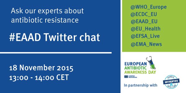 WHO_Europe's tweet photo. Join #TwitterChat tomorrow 13:00 CET on #AntibioticResistance https://t.co/nW2gCFtHoh  #EAAD @ECDC_EU @EU_Health https://t.co/t2486JtTSn