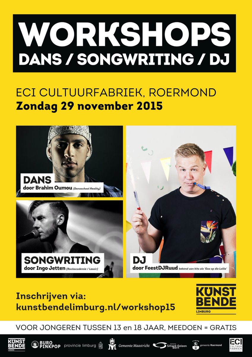 Op zondag 29 november organiseren wij maar liefst drie workshops! #DJ #Dans #Songwriting