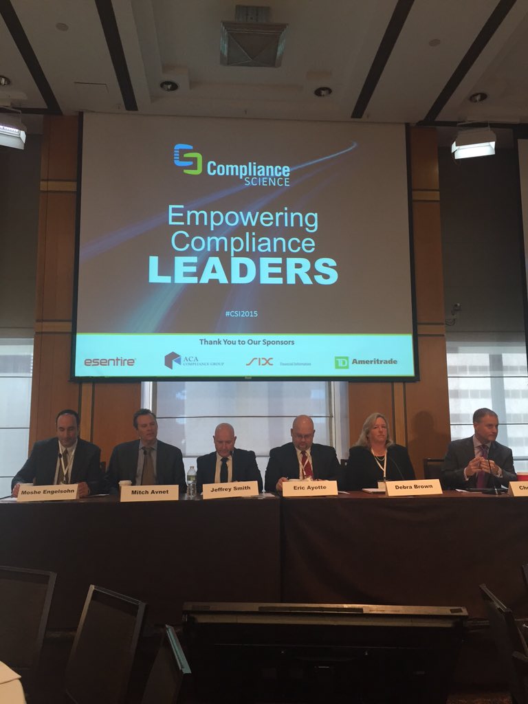 ComplySci's tweet photo. Our @eSentire cybersecurity panel is kicking off! Moderated by @sugdenvc w/ @CRCavnet #CSI2015 https://t.co/96EztEMXRz