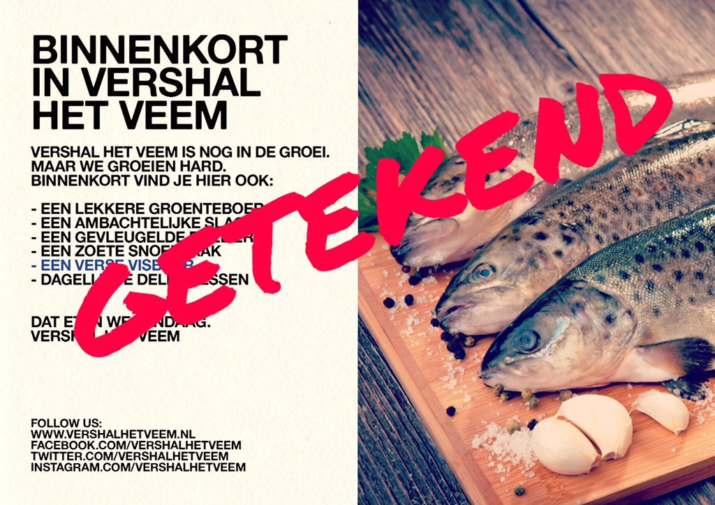Goed nieuws net getekend voor de <a href="/VershalHetVeem/">Vershal Het Veem</a>! Vlees, luxe vleeswaren, wild, gevogelte, poelier, salades en vis!