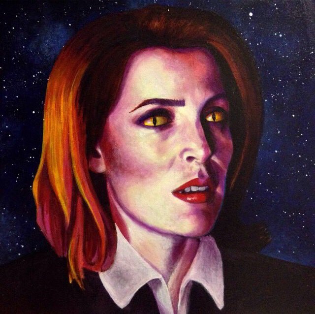 ChuckBerrett's tweet photo. #reptilian #agentscully #portrait I did a few months ago. #xfiles #art #alien #conspiracy #painting #darkart https://t.co/scZlDj9o0r