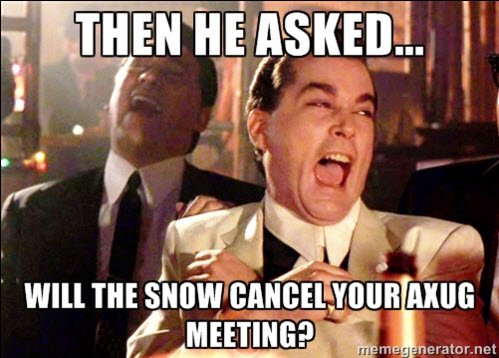 bobbysmall68's tweet photo. A little snow, meh? We are Coloradans! Sign up for TOMORROWS #AXUGCO #AXUG chapter meeting - https://t.co/y7NygJ5PwR https://t.co/UE8On5MxLk