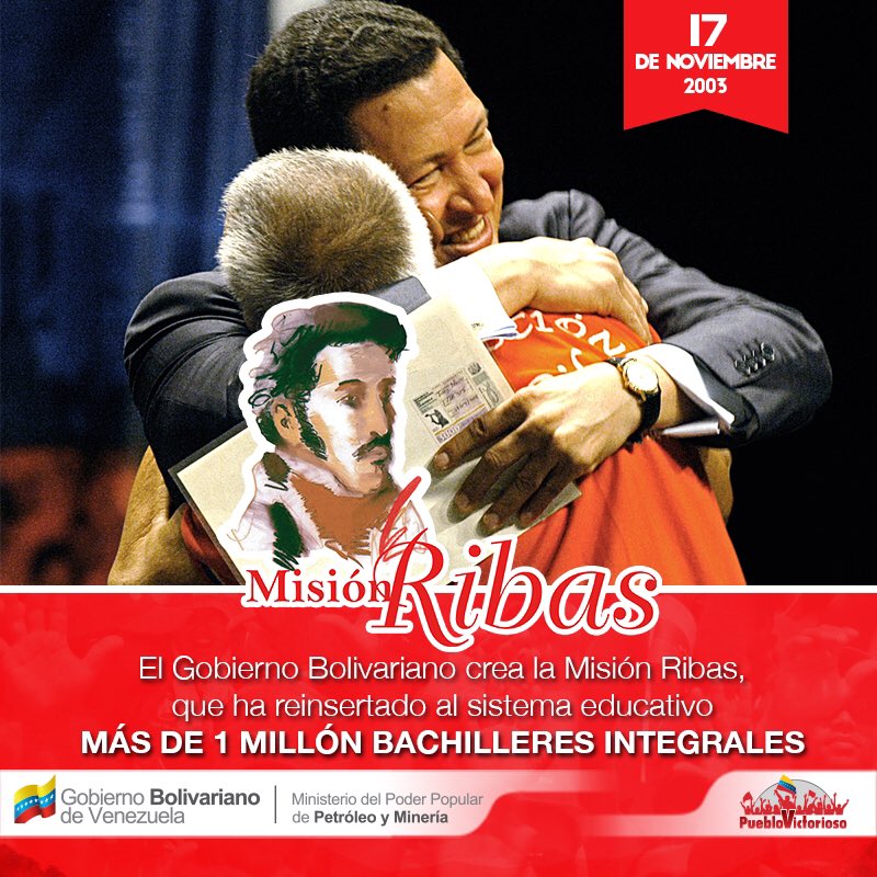 PDVSA's tweet photo. #Hoy Misión Ribas cumple 12 años contribuyendo al fortalecimiento de la educación | https://t.co/SouWD2RW3B