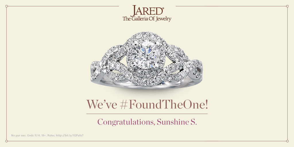 ThatsJared's tweet image. Congrats Sunshine S.! She won a $2,500 Jared gift card from our #FoundTheOne sweeps! #Promo
