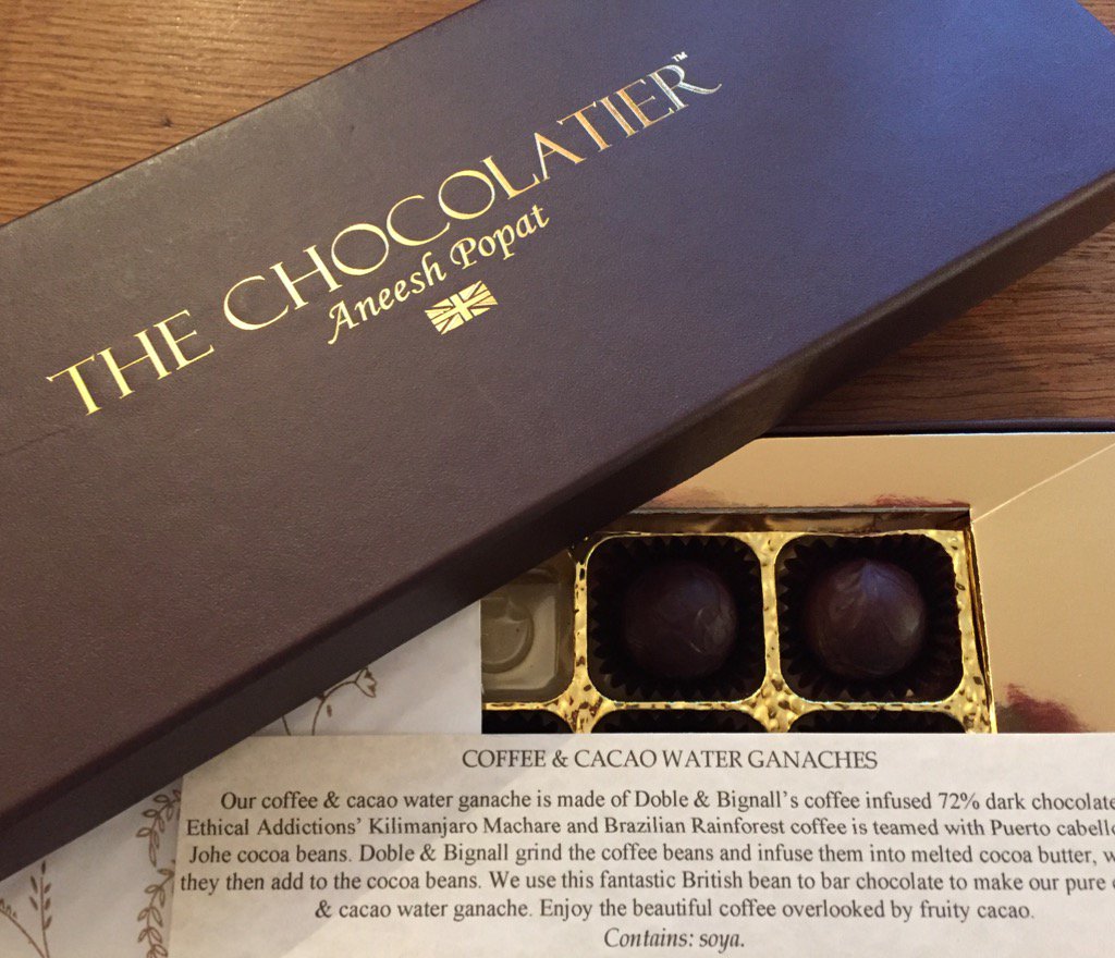 DobleBignall's tweet photo. Very excited, our coffee infused #beantobarchocolate in @_thechocolatier bespoke water #ganache collection https://t.co/Xuvyh5ggD1