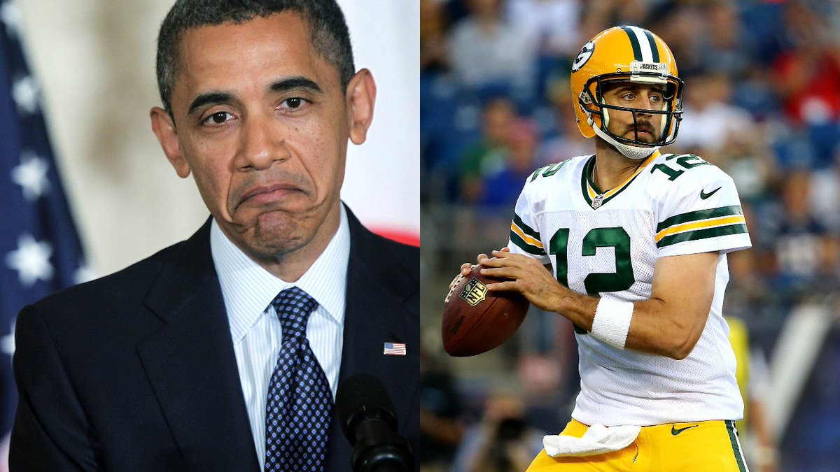 BleacherReport's tweet photo. Barack Obama compares himself to Aaron Rodgers in the pocket https://t.co/mQnxmNLQtw https://t.co/zJg0dQTYDm