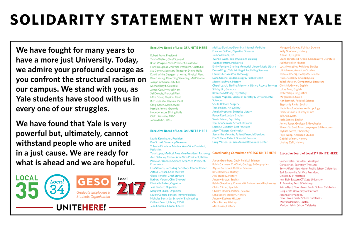 33unitehere's tweet photo. The labor movement stands with #NextYale. We are ready for what's ahead and we are hopeful. https://t.co/dQ8btUE1i6