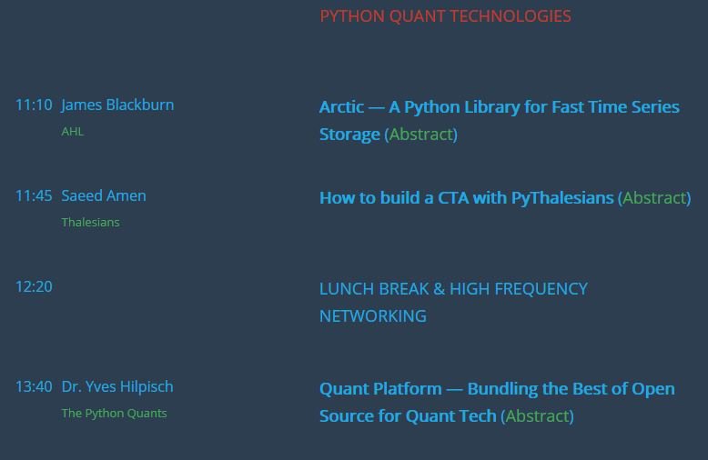 CQFInstitute's tweet image. #PythonQuantsConf - 27th Nov, London. #PythonQuantTechnologies Talks / Buy your tickets now! ow.ly/UbQvd