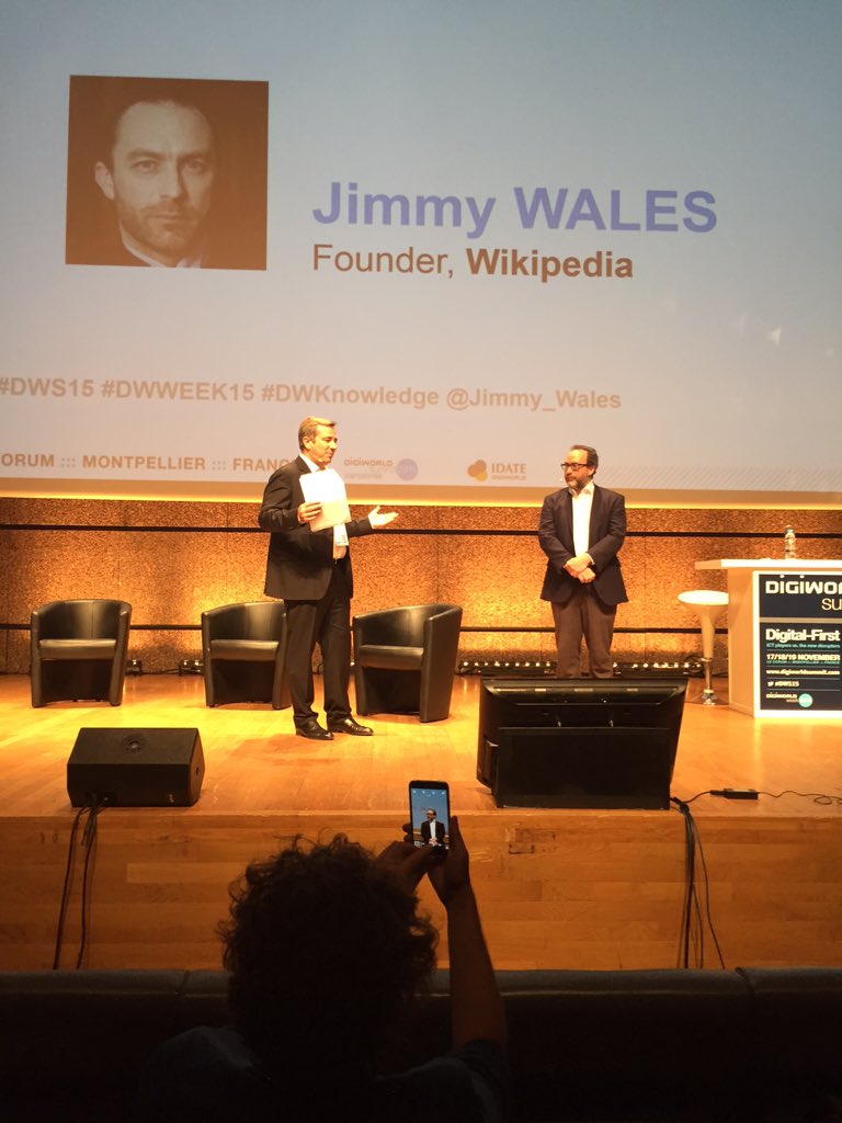 Herve_Pillaud's tweet photo. Le fondateur de Wikipedia @jimmy_wales au #Corum de #Montpellier pour l'ouverture du Digital Knowledge #DWKnowledge https://t.co/XJOkLVaK1p