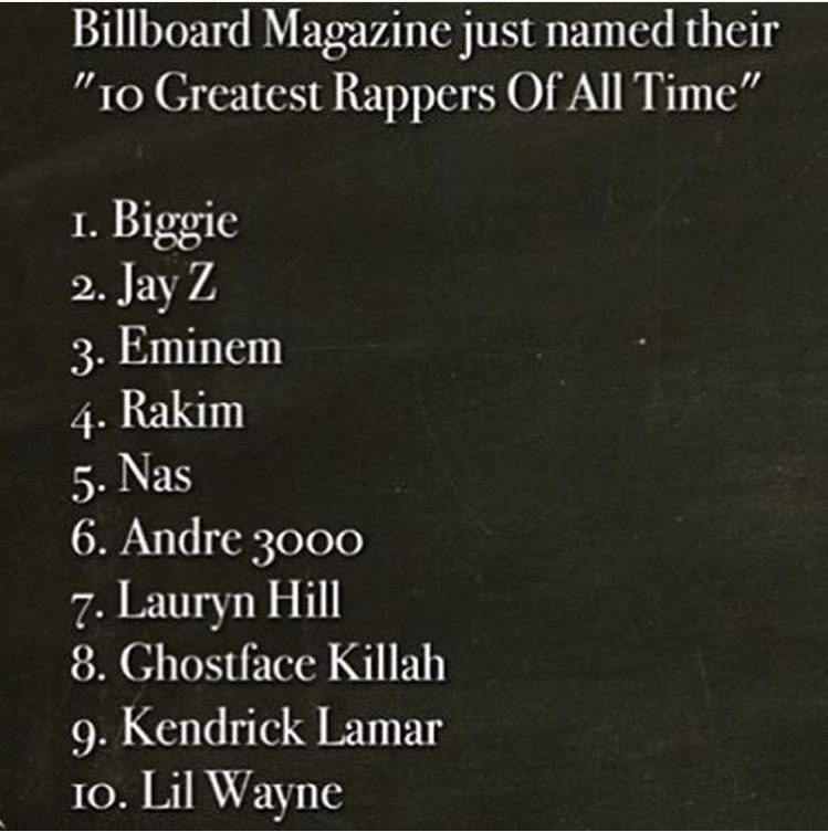 bexonair's tweet photo. Billboard magazine just announced the 10 greatest rappers of all time... Agree or disagree?!? https://t.co/wSUZdJgyxq