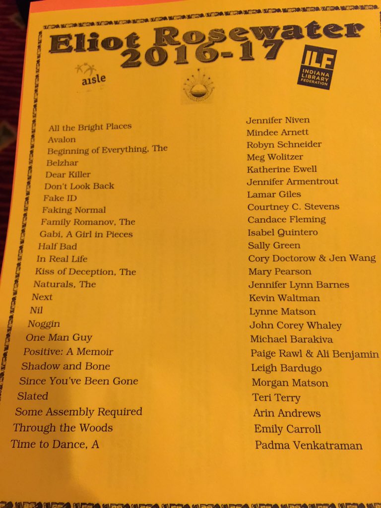 PCSCLibrary's tweet photo. Eliot Rosewater "Rosie" books for 2016-2017 #ilfconnections15 #ilf2015 https://t.co/a2Bqp4MOjn