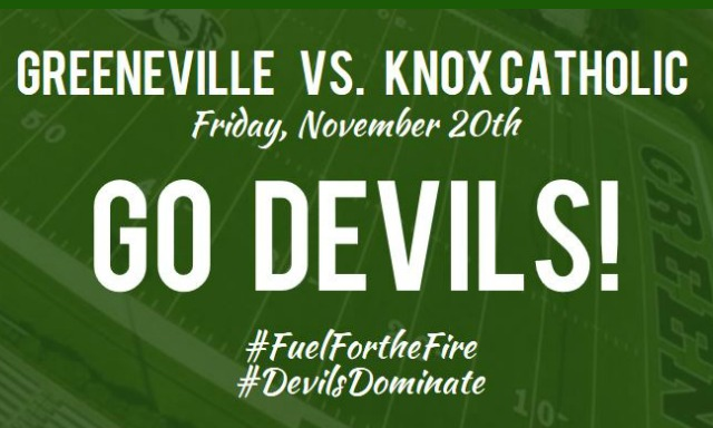 GreenevilleCity's tweet photo. Greeneville vs. Knox Catholic Friday! Be there! #FuelfortheFire #DevilsDominate https://t.co/dBjU77KqJ0
