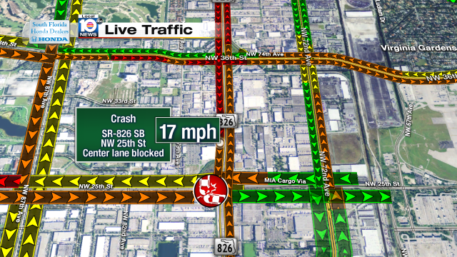 Crash on SR-826 SB at NW 25th St. Speeds at 17mph #traffic #miami https://t.co/aY1YpLDPSX