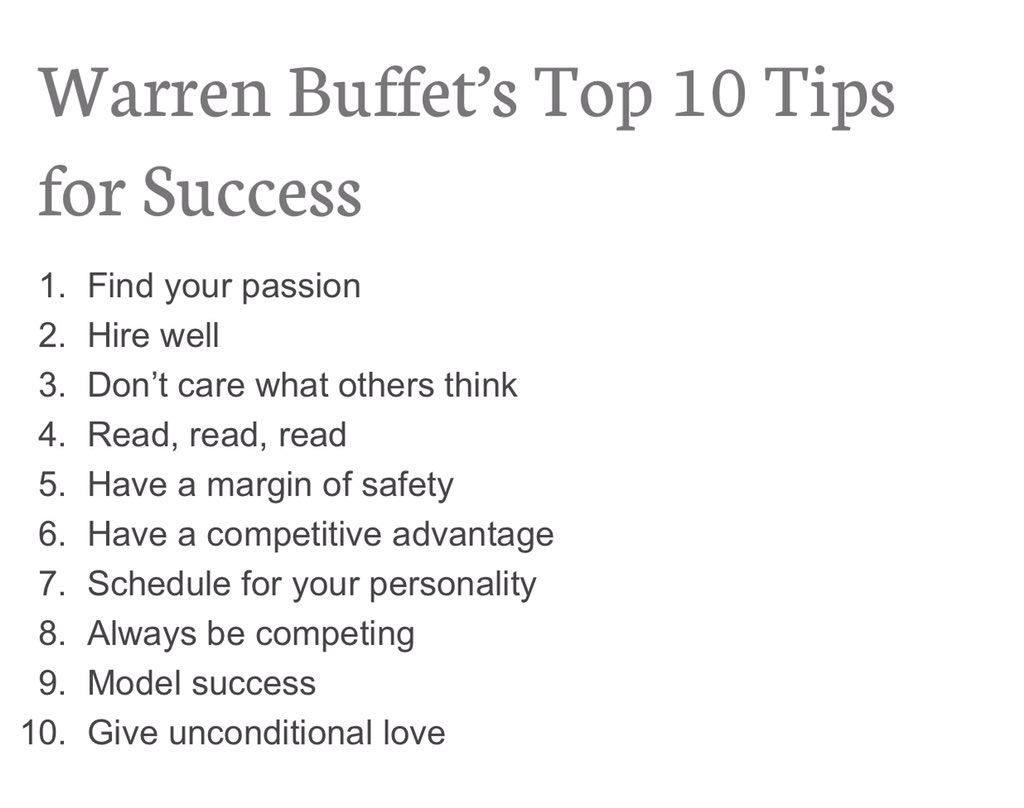 10MillionMiler's tweet photo. Top 10 #Success Tips By #WarrenBuffet @10MillionMiler #leadership #entrepreneur #business #quote https://t.co/PEnQM5JedF