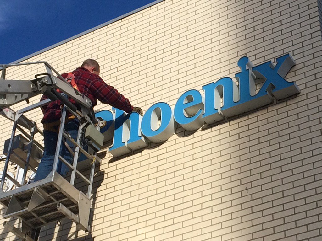 Old logo coming down at the starphoenix #yxe #newstarphoenix