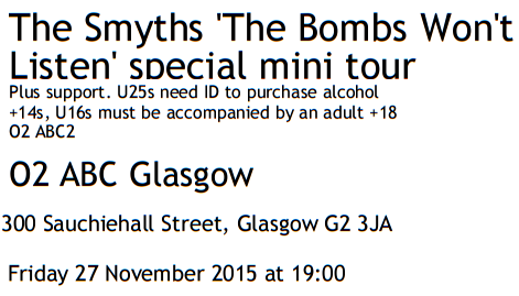 JamesCook382001's tweet photo. Tickets bought for the 27th. Gonna be an amazing night! @thesmythsuk @O2ABC @TheAdmiralBar #Strangeways #Smithsmas https://t.co/kY4oD2dZnh