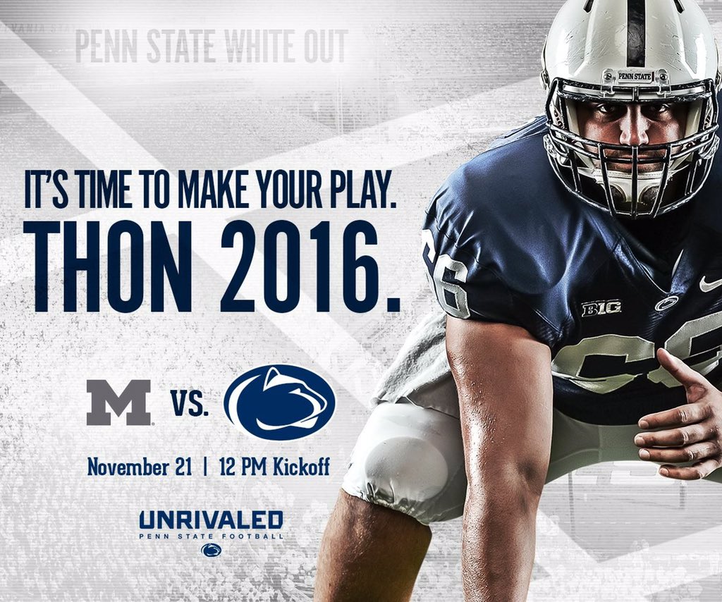 THON's tweet photo. Nittany Nation, join @PennStateFball for Senior Day &amp; #PSUWhiteout
Info: https://t.co/d7oSyY5n30 https://t.co/PcVGZrrVko